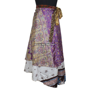 Elegante falda larga reversible de seda mágica de 2 capas para fiesta, hecha con sari de seda reciclado indio, estilo mágico. - Product Image 6