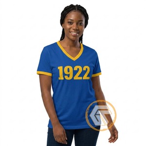 T-shirt personnalisé pour femmes de la sororité Sigma Gamma Rho, jersey polyester/coton, été, écologique, haute qualité, col en V, manches courtes - Product Image 3