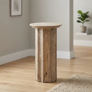 Rustic Wooden Side <b>Table</b> <b>Round</b> Top Handmade Antique Finish Living Room Furniture - Product Image 3