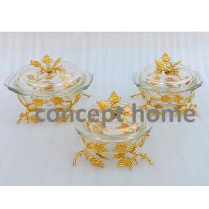 Couvre-plat et base en métal plaqué or de haute qualité, robustes et décorés de fleurs, pour une casserole en verre de qualité supérieure - Product Image 1