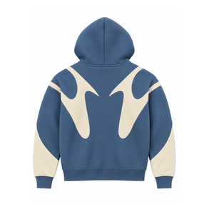 Sweat à capuche zippé bleu ardoise avec empiècements contrastants pour homme – Streetwear décontracté à manches longues, en polaire écologique et respirant pour l'hiver - Product Image 2