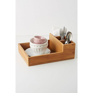 Sustainable Wood 3-Compartment Utensil Holder Organizer Basket for Flatware Cutlery Counter Top Dining <b>Table</b> Kitchen - Product Image 2