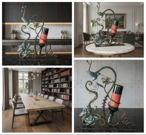 Estante para Vino de Hierro Forjado, Decoración 100% Hecha a Mano con Diseño de Hojas y Flores, Soporte Decorativo para una Sola Botella, Mueble de Lujo Ecológico para el Hogar - Product Image 4