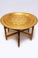 Table basse pliante traditionnelle marocaine en laiton antique et en bois pour l'ameublement de la maison