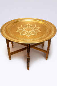 Mesa plegable tradicional marroquí de latón y madera para muebles de sala de estar - Product Image 2