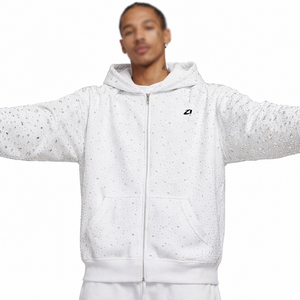 White Rhinestone Gradient Zip Hoodie Cotton Fleece Oversized Streetwear Hoodies for Men Private Label Production Supply - Product Image 3