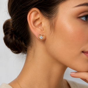 Pendientes de Oro Rosa de 18K con Diamantes en Forma de Corazón para Mujer, Acabado Pulido, Románticos, para Uso Diario, Fiestas, Bodas, Regalo de Joyería - Product Image 1