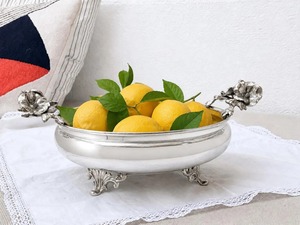 Designer <b>Silver</b> Finished Floral Decorative Handle Display Bowl Perfect For Coffee <b>Tables</b> <b>Consoles</b> And Dining Displays From India - Product Image 1