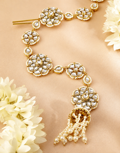 Chaîne de cheveux de mariée élégante et classique plaquée or, réglable, avec embellissement en strass, pour mariage, accessoire de coiffure pour femmes - Product Image 6