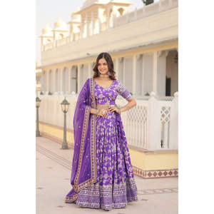 ชุด lehenga choli ผ้าแจ็คการ์ดแท้ย้อมสี - Product Image 3