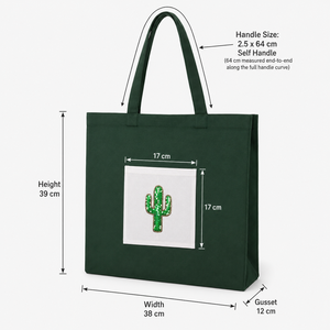Custom Embroidered Cotton <b>Tote</b> Bag With Front Pocket 38x39x12 cm Green Shopping Bag Wholesale OEM ODM Private Label Manufacturer - Product Image 6