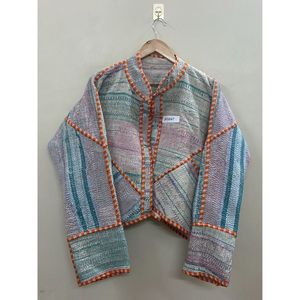 Chaqueta Kantha Premium con Cuello Mandarín, Estilo Murciélago, Manga Larga, de Tela No Tejida, Ecológica, de Secado Rápido, de Algodón, para Otoño, para Mujer - Product Image 5