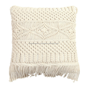Funda de cojín de macramé gris con funda de almohada con flecos de algodón para dormitorio HOGAR decorativo de India - Product Image 2