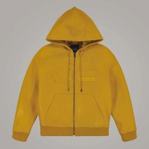 แจ็คเก็ตนักบินหนัง Nappa สีเหลือง Avirex พร้อมฮู้ด สไตล์อเมริกัน - Product Image 1