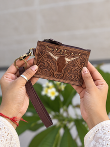 Custom Genuine Leather ATM Card <b>Holder</b> Stylish Clutch Coin Purse Hand Tooled Leather Western Style Women's Wallet Short Length - Product Image 1