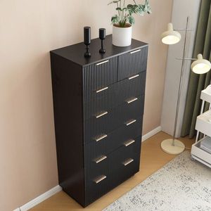 Comò Nero in Pannello a Densità Media (PDM) con Motivo Ondulato, 72x41x114 cm, Sei Livelli, Sette Cassetti - Product Image 6