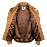 Chemise de cowboy sur mesure en cuir de vachette pleine fleur pour homme, style western, marron clair, avec boutons-pression, vêtement d'extérieur type ranch