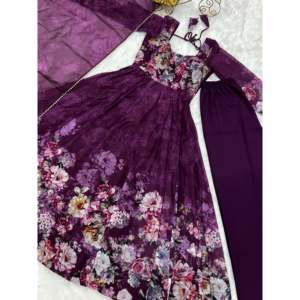 Conjunto de Vestido Anarkali con Estampado Floral y Pantalones con Dupatta, Talla XS, para Fiestas - Product Image 6