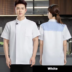 Vestes de chef respirantes en maille boutonnée pour l'été, uniformes à manches courtes pour hôtels et restaurants, en toile unisexe durable en mélange de coton - Product Image 2
