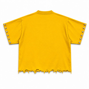 เสื้อยืดผู้ชายสไตล์พังก์สีเหลืองของ Ekin Impex ลายหัวกะโหลก ประดับหมุดโลหะ ชายเสื้อแบบทำสีซีด แขนสั้น เสื้อลำลอง - Product Image 2