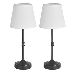 2 Pack Cordless <b>Table</b> <b>Lamp</b> with Rechargeable Battery Fabric <b>Shade</b> in <b>Black</b> - Product Image 1