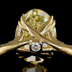 Wholesale IGI Certified 4 Carat Oval Cut Yellow Diamond Engagement Ring 14K Yellow Gold Pave Band Lab Grown Diamond Ring - Product Image 3