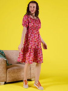 Robe Formelle Imprimée Florale Écologique à Taille Naturelle Longueur Genou pour Femme – Prix depuis l'Inde - Product Image 4