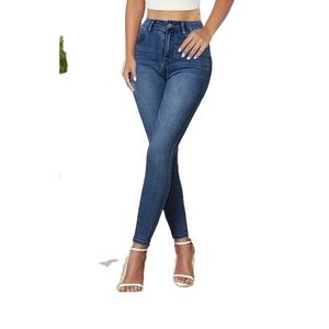 Jeans vaqueros rectos elásticos de cintura alta informales de talla grande para mujer Color sólido Longitud completa Ecológico BD - Product Image 4