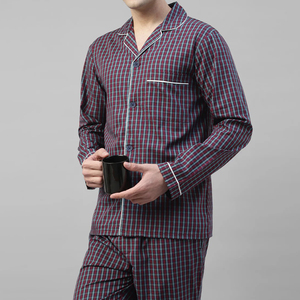 Vêtements de nuit pour hommes de haute qualité, luxueux, personnalisables, à manches longues, 100% coton, respirants, unis, matière solide - Product Image 4