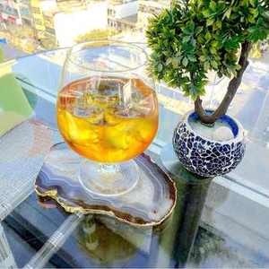 Sous-verres personnalisés en agate rose, bleu, blanc, vert, pierre précieuse, tranche de cristal, avec bord doré en résine, tapis de dessous de verre en pierre - Product Image 6