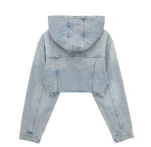 High Quality <b>Long</b> Sleeve <b>Denim</b> <b>Jackets</b> with Hood Waterproof Autumn Fashion Street Wear for Women - Product Image 6
