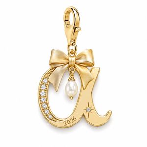 Breloques de sororité de luxe en or avec pendentif lettre, perle et nœud en strass pour bracelet de sœurterie personnalisé - Product Image 2