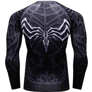 Camiseta Deportiva de Compresión para Hombre, Negra, Manga Larga, con Estampado de Telaraña, Transpirable, Ecológica, de Secado Rápido, Talla Adulto - Product Image 3