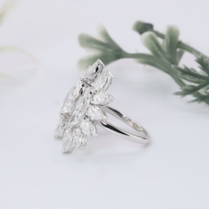 Luxury Marquise Lab Grown Open Cuff <b>Ring</b> Sunburst Marquise Pear Cluster <b>Cocktail</b> Statement <b>Rings</b> White <b>Gold</b> Fine Jewelry Women - Product Image 2