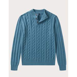 2025 suéter informal de manga larga con botones y cuello levantado para hombre, suéter de mezcla de lana, tejido de Cable con Cachemira, decoración cálida con estampado de invierno - Product Image 6