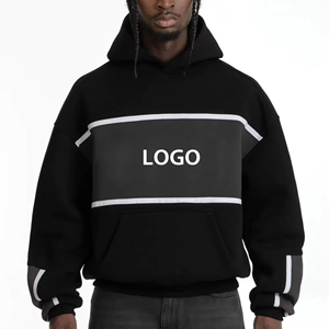 Sweat-shirt à capuche oversize pour homme, couleur noire, design color block, logo imprimé sur le devant, tissu en molleton respirant, décontracté - Product Image 1