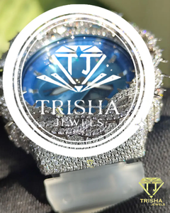 Iced Out VVS Moissanite <b>Diamond</b> Thorn Bezel <b>Watch</b> in 925 Sterling Silver with Blue Dial for Men - Product Image 3