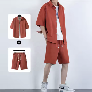 Adults Two-Piece Men's Summer Streetwear Solid Casual Short and T-Shirt <b>Set</b> 100% Cotton Breathable - Product Image 3