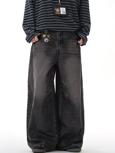 Jeans baggy bleu clair déchirés pour homme |   Pantalon en jean décontracté à jambes larges, effet délavé rétro |   Pantalon décontracté à jambe droite style streetwear - Product Image 1