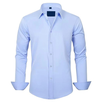 Kemeja Pria Harga Terjangkau Warna Biru Muda, Kemeja Kasual Bisnis Lengan Panjang Kancing Poliester Katun, Pakaian Kantor, Kemeja Formal