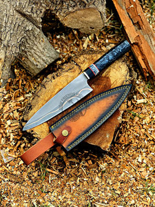 Cuchillo de Chef de Acero Damasco y Cobre Hecho a Mano, Personalizado, de Alta Gama, con Mango de Resina, Ambidiestro, 3mm de Grosor, Afilado como una Navaja, 6 Pulgadas - Product Image 4