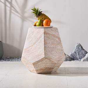 Table d'appoint beige aspect marbre, utilisation intérieure et extérieure, fabriquée en oxyde de magnésium - Product Image 3