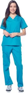 Conjunto de Uniforme Médico para Mujer, Tejido de Rayón, Cuello en V, Manga Corta y Pantalones a Juego, Color Verde Azulado - Product Image 4