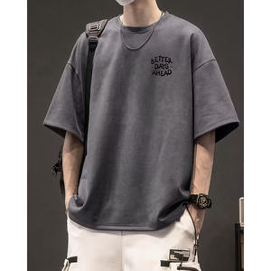 T-shirts Homme Oversize en Suedette Unie Tricotée 100% Coton Peigné Anti-Plis Manches Courtes Col Rond Service OEM pour l'Été - Product Image 6