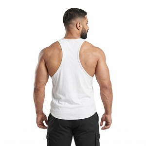 <b>Men</b>’s Gym Stringer Tank Top Custom Logo Cotton Racerback Bodybuilding Sleeveless Muscle Fitness Workout <b>Vest</b> Wholesale OEM <b>White</b> - Product Image 2