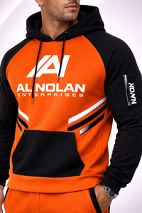 Ensemble de survêtement orange et noir pour homme – Ensemble sweat à capuche et jogging avec logo personnalisé |   Vêtements de sport slim fit streetwear - Product Image 3