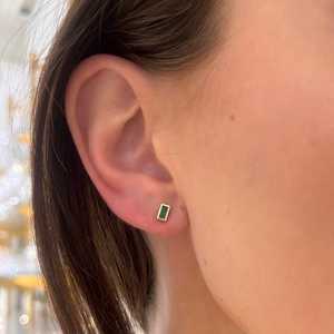Emerald Dainty Green Stone Bar Stud <b>Earring</b> 14K Solid Gold Bezel Set <b>Post</b> With Push Back Stackable Everyday Wear Studs Wholesale - Product Image 5