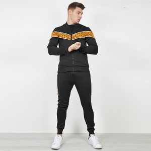Survêtement noir pour homme, manches longues, fermeture éclair, motif géométrique, poches latérales, tenue décontractée d'automne, coupe classique - Product Image 1