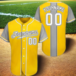 Maillot de baseball personnalisé pour homme, jaune et gris, manches courtes, boutonné, impression sublimée, évacuation de l'humidité, vêtements toutes saisons - Product Image 2