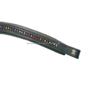 Bande de front de cheval en cuir rembourré en forme d'avant-toit sur mesure avec une rangée de pierres de marque multicolores en cristaux bling - Product Image 3